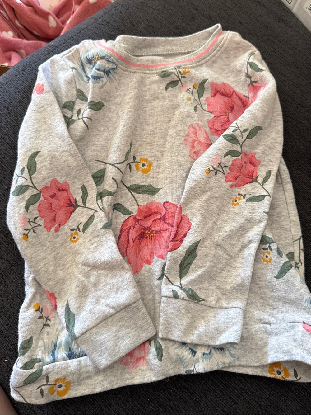 Old Navy Heather Gray Girls' Sweatshirt with Pink Floral Print